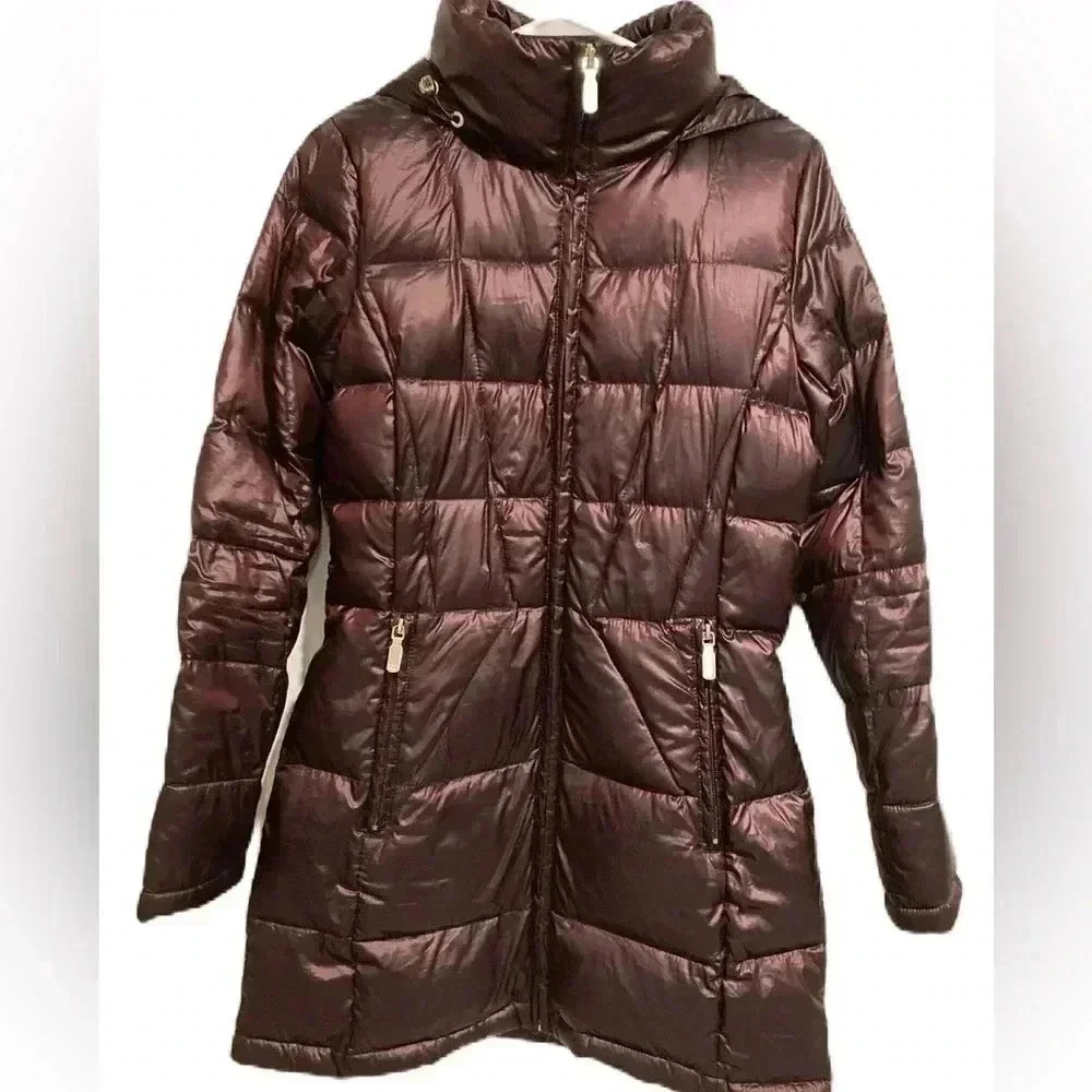 Calvin Klein Women’s Premium Down Puffer Coat w/ Hood Maroon Sz. XS